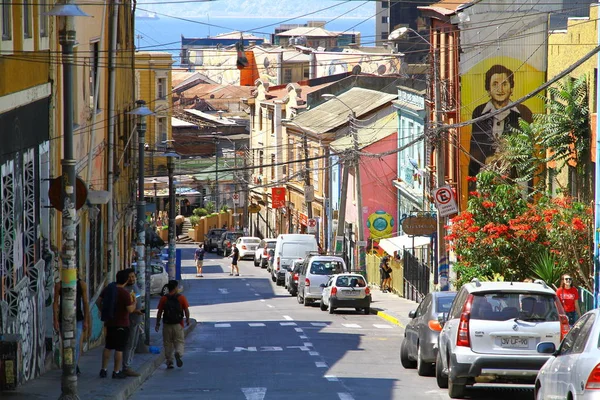 Uma Vista Rua Valparaíso Que Terceira Maior Área Metropolitana Chile — Fotografia de Stock
