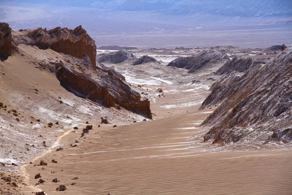 A beautiful landscape of the salt flats in Valle de la Luna (Moon Valley) in San Pedro de Atacama, Chile