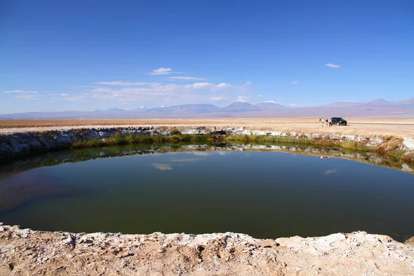 Panoramautsikt Från Ojos Del Salar Ögonen Saltvåningen San Pedro Atacama — Stockfoto