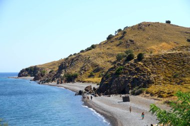 Eftalou plajı manzarası, Lesvos Yunanistan.