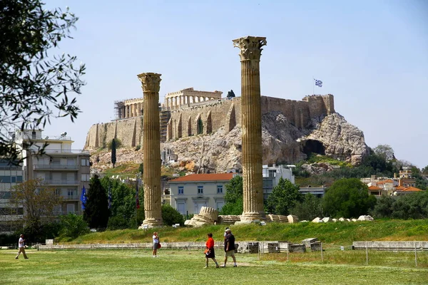 temple of Olympian Zeus and Mount Lycabettus, Athens Greece