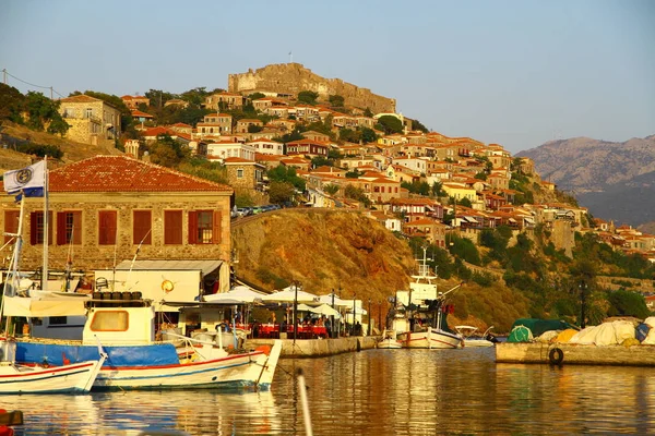 Lesvos Greece August 2018 View Molyvos Harbor — 스톡 사진