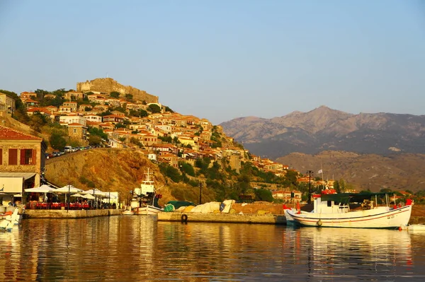 Lesvos Greece August 2018 View Molyvos Harbor — 스톡 사진