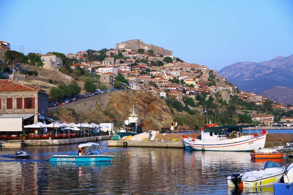 Lesbos Griekenland Augustus 2018 Uitzicht Vanaf Haven Van Molyvos — Stockfoto