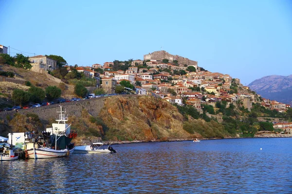 Lesbos Griekenland Augustus 2018 Uitzicht Vanaf Haven Van Molyvos — Stockfoto