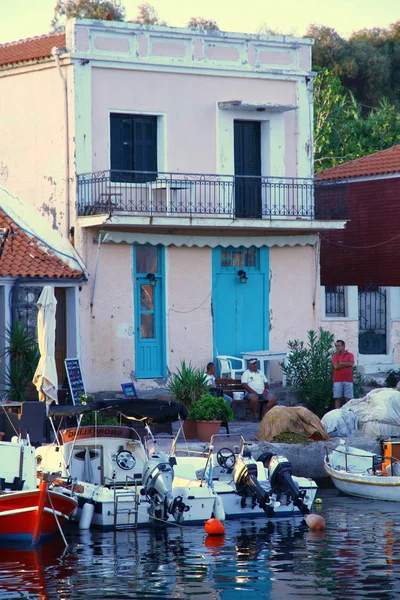 Lesvos Grécia Agosto 2018 Uma Vista Porto Molyvos Que Está — Fotografia de Stock