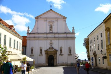 ZAGREB, CROATIA - 17 Eylül 2016. St. Catherine Kilisesi, Zagreb 'de 1600' lerde inşa edilmiş bir Barok tarzı Katolik kilisesidir..