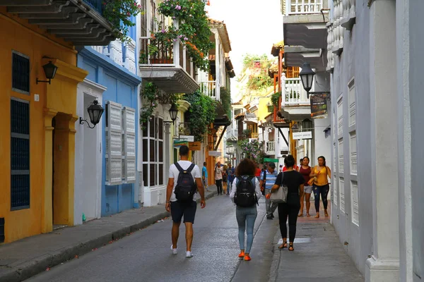 Gatuvy Med Vackra Koloniala Byggnader Från Cartagena Gamla Stan Cartagena — Stockfoto