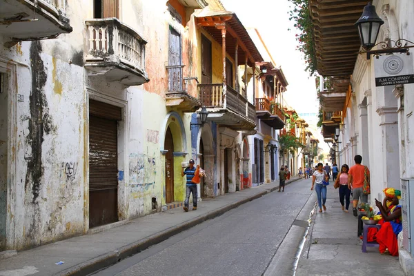 Street View Beautiful Colonial Buildings Cartagena Old Town Cartagena Port — Stock Photo, Image