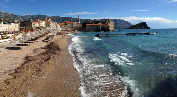 Vista Panorâmica Praia Budva Montenegro — Fotografia de Stock
