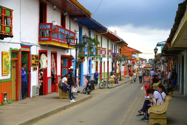 Salento Colombia May 2019 Street View Colorful Colonial Buildings Downtown — Stock Photo, Image