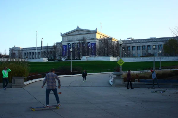 Chicago November 2009 Jonge Jongens Skateboarden Voor Field Museum Chicago — Stockfoto