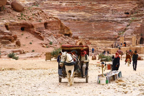 Forntida Staden Petra Jordanien April 2015 Utsikt Från Petra Människor — Stockfoto