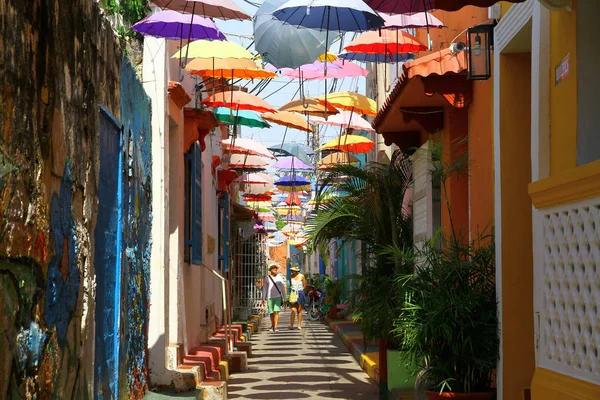 Getsemani Neighborhood Cartagena Colombia May 2019 View Angosto Street Which — Stock Photo, Image