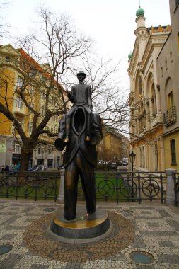 Mimari ön cepheli sokak manzarası eski binalar, Prag, Çek