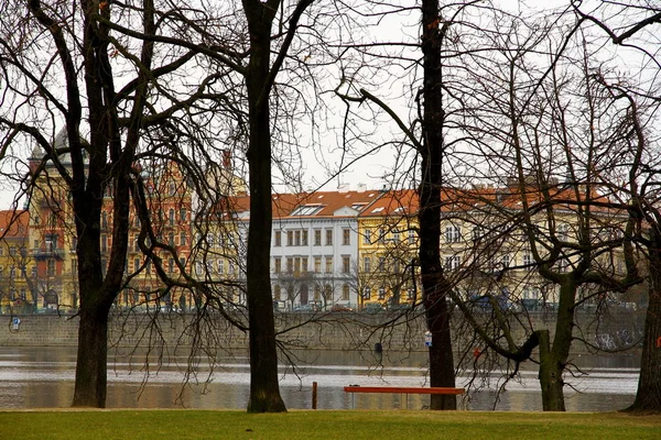 Vista Rua Com Fachadas Arquitetura Edifícios Antigos Praga Checa — Fotografia de Stock