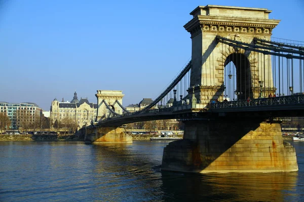 Pont Chaîne Qui Relie Buda Pest Les Côtés Ouest Est — Photo