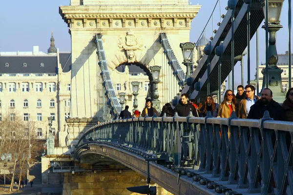 Pont Chaîne Qui Relie Buda Pest Les Côtés Ouest Est — Photo