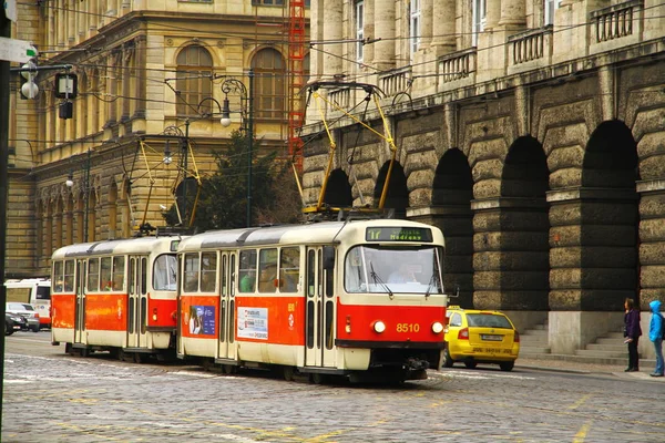 Praga Repubblica Ceca Febbraio 2015 Una Vista Sulla Strada Con — Foto Stock