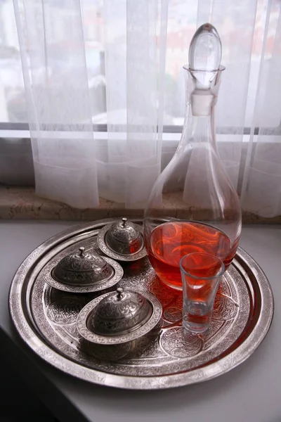 View Jug Tea Glass Sugar Bowls Beautiful Tray Engraving Turkish — Stock Photo, Image