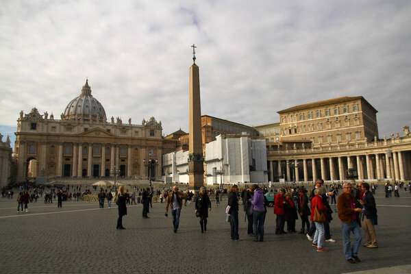 VATICAN CITY, ITALY - 17 November 2012.A view from St Peters Square which is one of the worlds most famous squares.It is in front of St. Peter's Basilica. Designed by Bernini during the 17th century