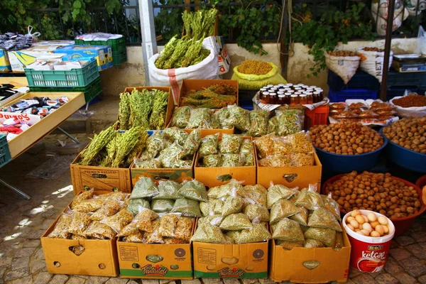 Uma Vista Mercado Local Barracas Estão Fornecendo Frutas Legumes Frescos — Fotografia de Stock