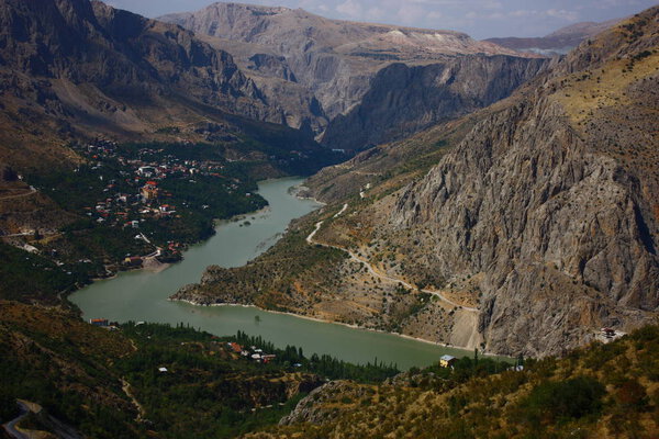 Euphrates River and Kemaliye district in Erzincan, Turkey