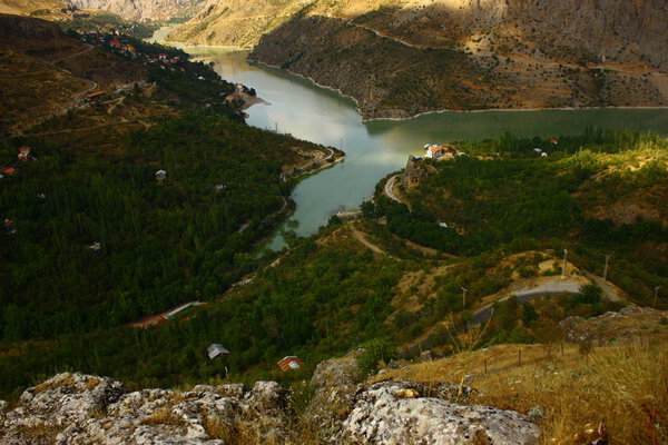 Euphrates River and Kemaliye district in Erzincan, Turkey