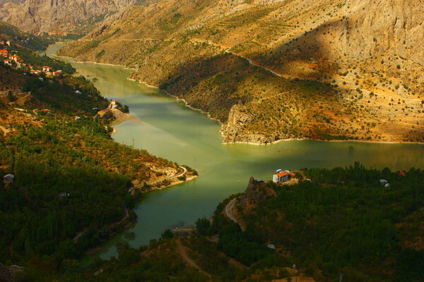 Euphrates River and Kemaliye district in Erzincan, Turkey