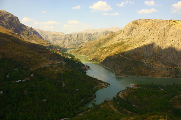 Euphrates River and Kemaliye district in Erzincan, Turkey