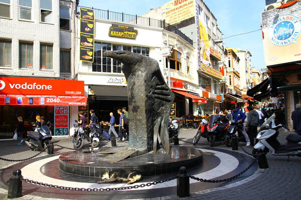 BESIKTAS, ISTANBUL, TURKEY - 16 October 2017. The Eagle statue in Besiktas district. It is the symbol of Besiktas JK and the meeting point for the fans when Besiktas JK has a match.