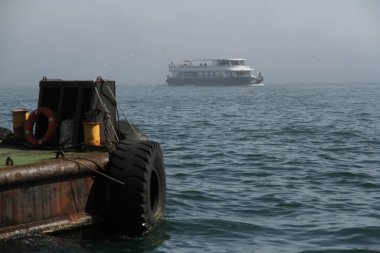 View of docked ships on the port in the city, Turkey