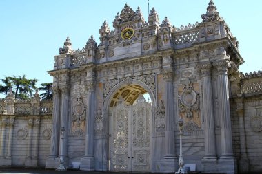 ISTANBUL, TURKEY - 2 April 2018. A view from the main entrance of Dolmabahce Palace in Istanbul.
