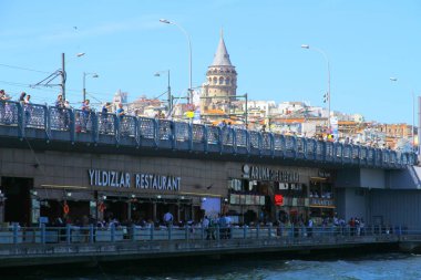 View of streets, facades of old buildings and bridge in the city, Turkey