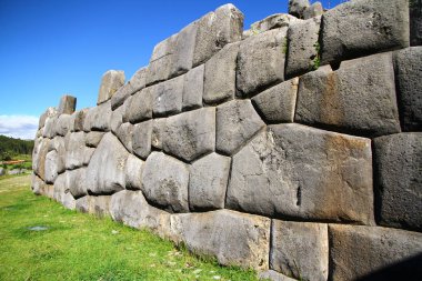 Sacsayhuaman Kalesi, Cusco, Peru - 28 Mart 2019. Sacsayhuaman kalesindeki İnka duvarları.