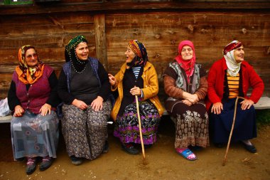 HAZINDAK HIGHLANDS, RIZE, TURKEY - 6 July 2012. Elderly women are having fun together in the village of Hazindak highlands.