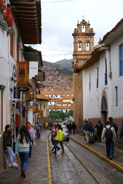 Вулиці Фасади Будинків Міста Пагорбі Куско Перу — стокове фото