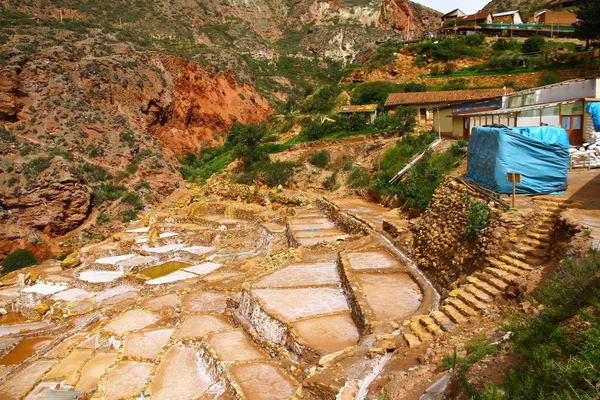 Вид Тераси Солоні Басейни Шахт Мараса Розташованих Перуанській Долині — стокове фото