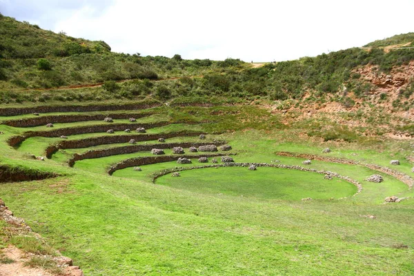 Forma Circular Terraços Incas Nas Encostas Vale Sagrado Pisac Complexo — Fotografia de Stock
