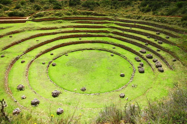 Circulaire Vorm Inca Terrassen Hellingen Van Heilige Vallei Pisac Archeologisch — Stockfoto