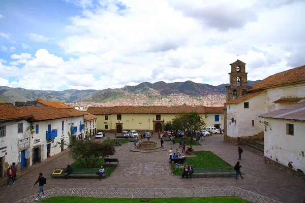 Повітряний Вид Площу Маленькою Фонтейн Куско Перу — стокове фото