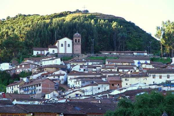 Houses Tile Roofs Church Hill Cusco Peru — Stockfoto