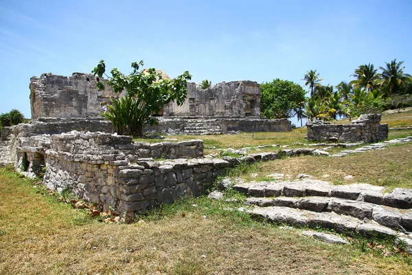 Μια Άποψη Της Μάγια Ερείπια Στο Tulum Αρχαιολογικό Χώρο Που — Φωτογραφία Αρχείου