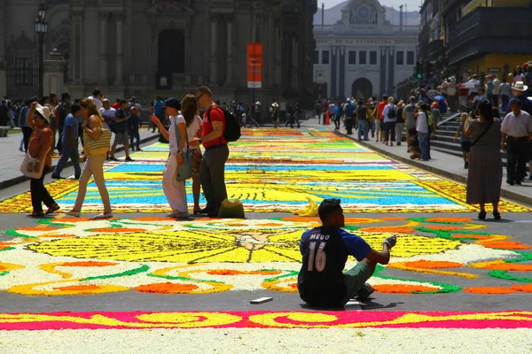 Plaza Armas Lima Peru Abril 2019 Vista Das Decorações Chão — Fotografia de Stock