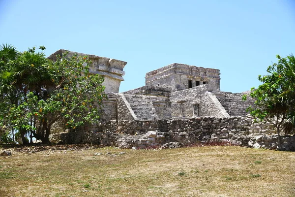 メキシコで最も保存状態の良い沿岸のマヤ遺跡の1つであるツラム遺跡の眺め — ストック写真