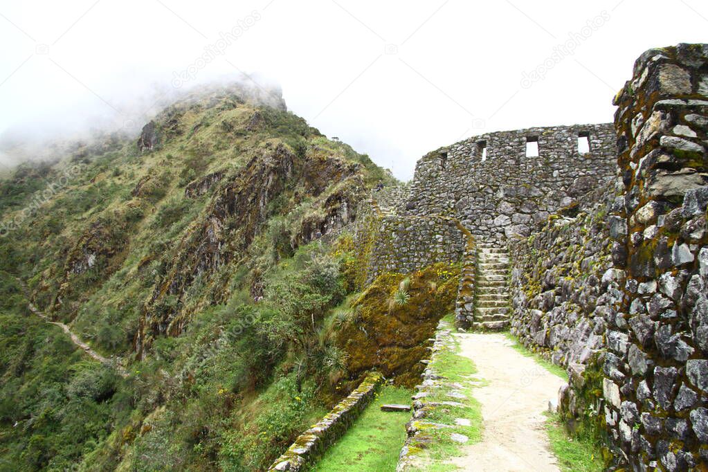 MACHU PICCHU ANCIENT CITY, URUBAMBA RIVER VALLEY, PERU. A view of Machu Picchu which is a 15th century Inca citadel, located in the Eastern Cordillera of southern Peru.