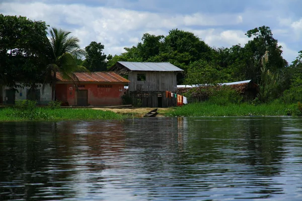 Traditionele Amazone Huizen Langs Amazone Rivier Iquitos Peru — Stockfoto