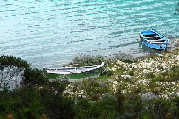  boats  by the coast of Uluabat lake in Golyazi, Bursa Turkey.
