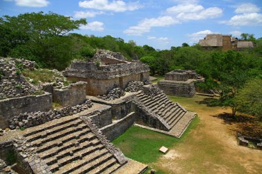 Ek Balam Maya Harabeleri, Yucatan, Meksika - 7 Haziran 2019. Akropolis, Yucatan Yarımadası 'ndaki Ek-balam arkeolojik sahasının ana piramididir..