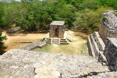 Ek Balam Maya Harabeleri, Yucatan, Meksika - 7 Haziran 2019. Akropolis, Yucatan Yarımadası 'ndaki Ek-balam arkeolojik sahasının ana piramididir..